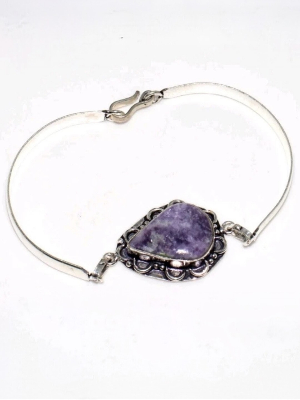 Lepidolite Gemstone 925 Sterling Silver Handmade Bangle Bracelet